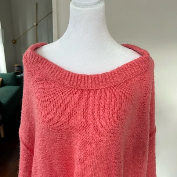Free People Oversized Off-the-Shoulder Coral Sweater - Picture 3 of 11